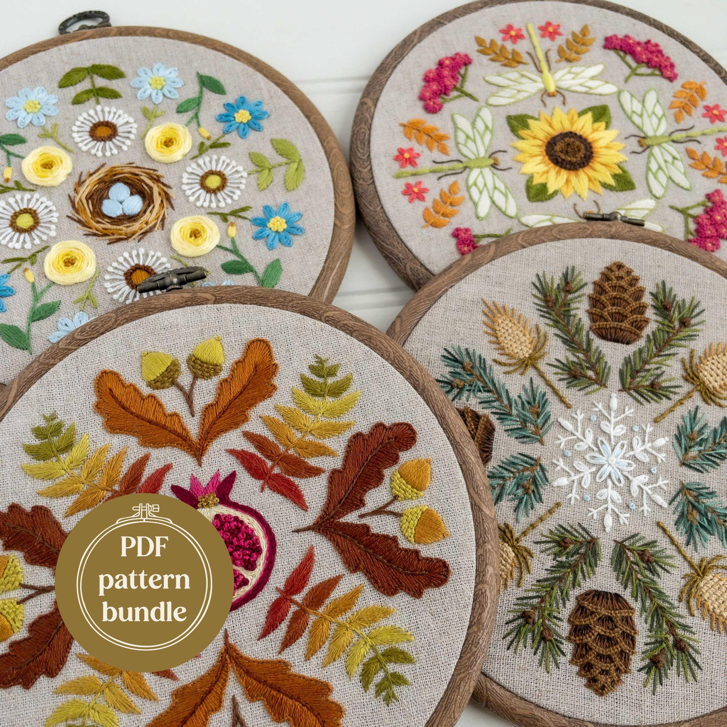 Four seaons samplers, hand embroidery patterns, PDF download