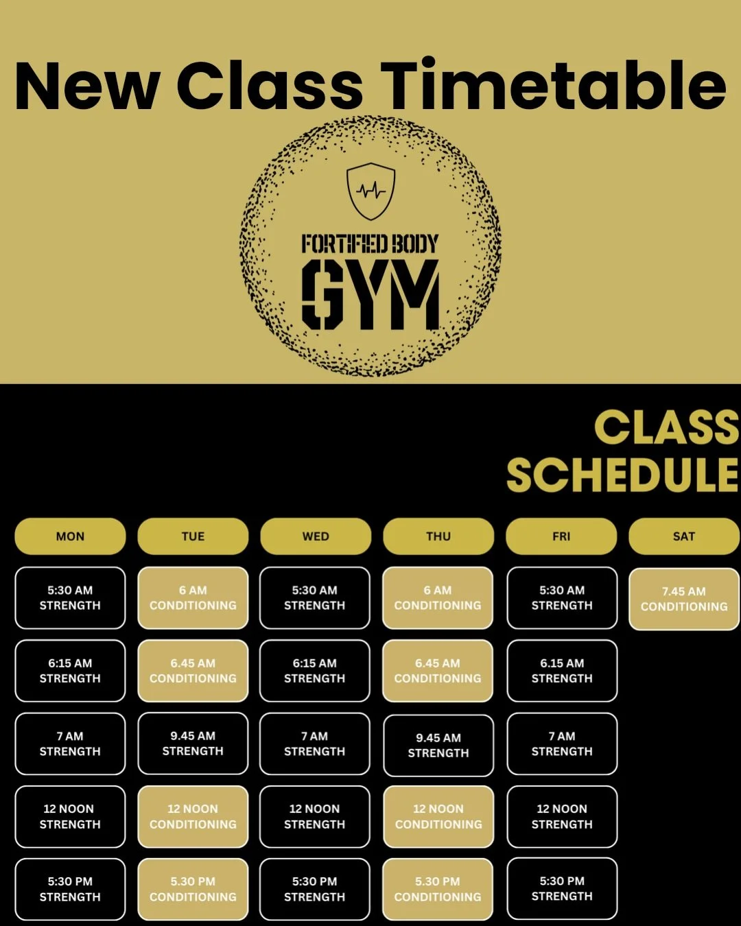 Exciting news! Our gym family is growing, and so are our classes! We have added an extra morning class on our Strength days! Check out our revamped timetable featuring diverse workouts to fuel your fitness journey. Whether you&rsquo;re a cardio beast