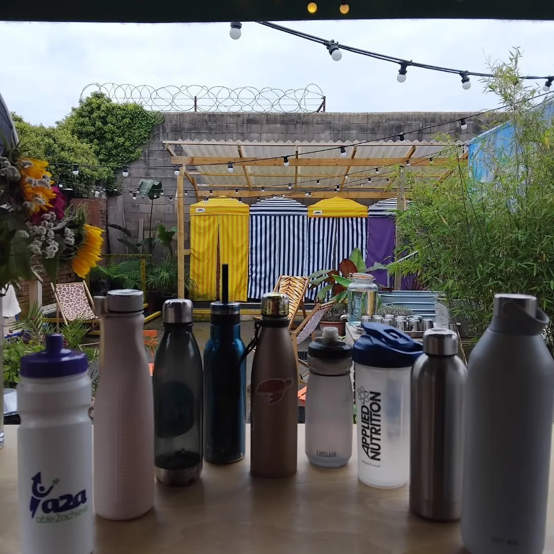 All these lonely water bottles waitting to be returned to their owners.
Obviously SO RELAXED after your sauna things get forgotten. 
We will keep then another 2 week & any unclamed will be off to the charity shop.