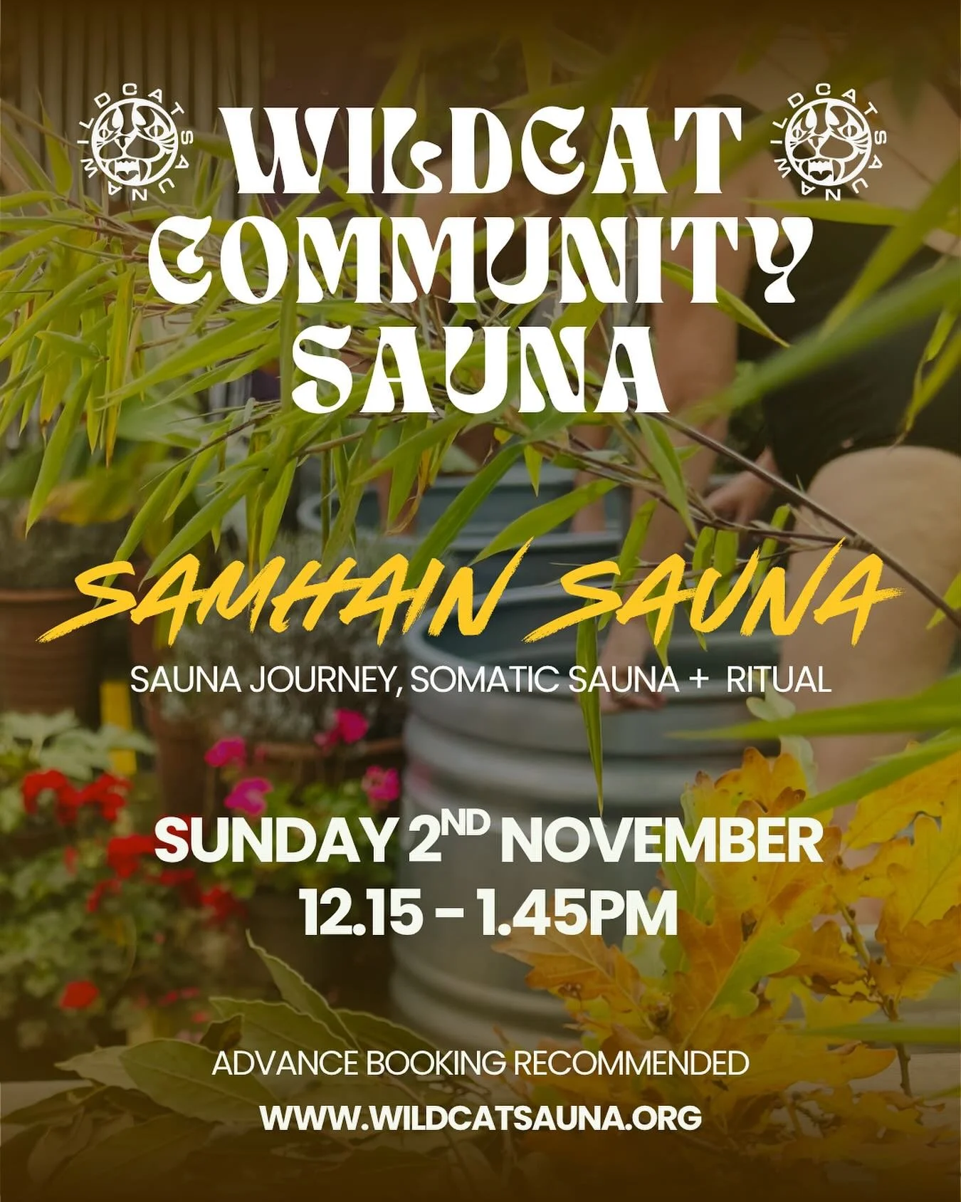 🍁 Samhain Sauna 🍁
As the seasons shift and we move deeper into Autumn, our sauna guides @chloe_energyclearing and @thebodydoula will be spiralling the wheel with us once more at Wildcat Sauna 🌀 
A journey of visualisation, meditation, ancestral