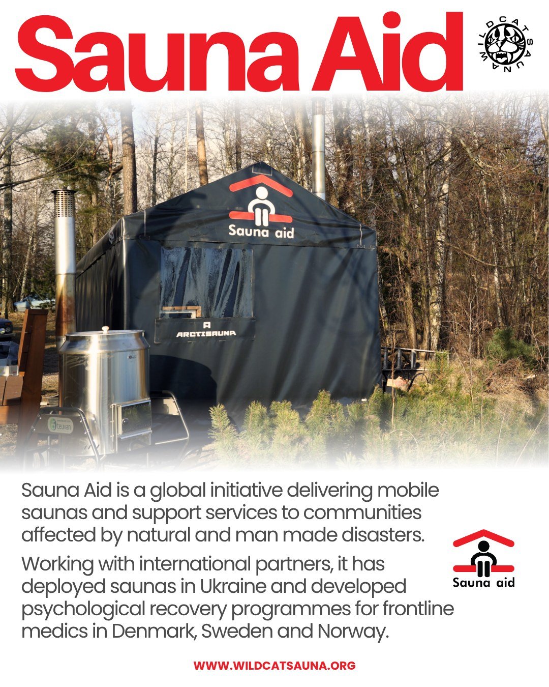 On Sunday 12th of April, Wildcat is hosting a special fundraising event to support @sauna.aid projects. 

A global initiative providing movable saunas and support services to people affected by natural and man-made disasters. 

"There is no war 
