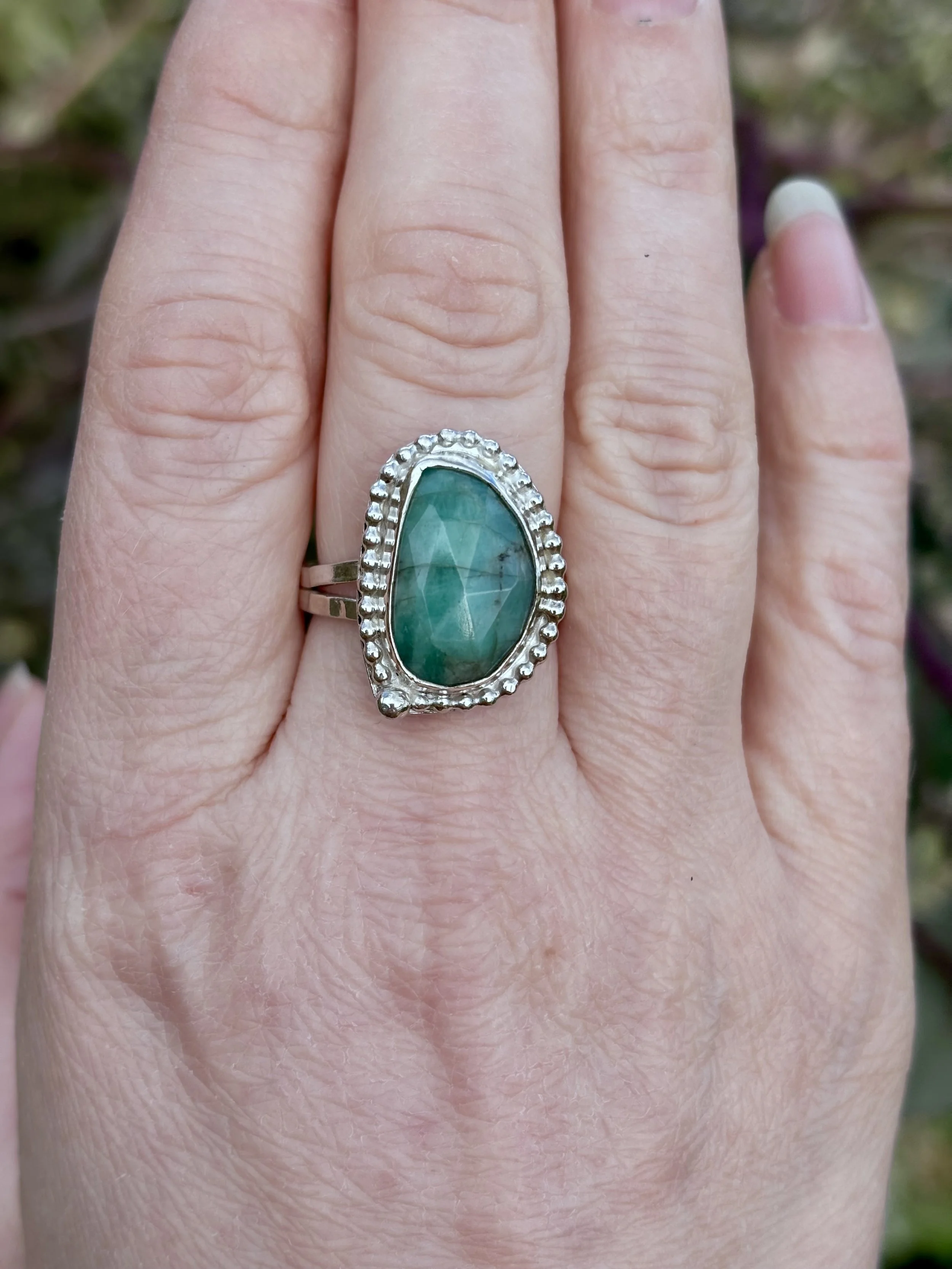 Beaded Emerald Ring. Size O