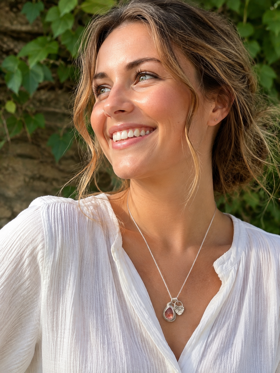Strawberry Quartz & Heart Charm Necklace
