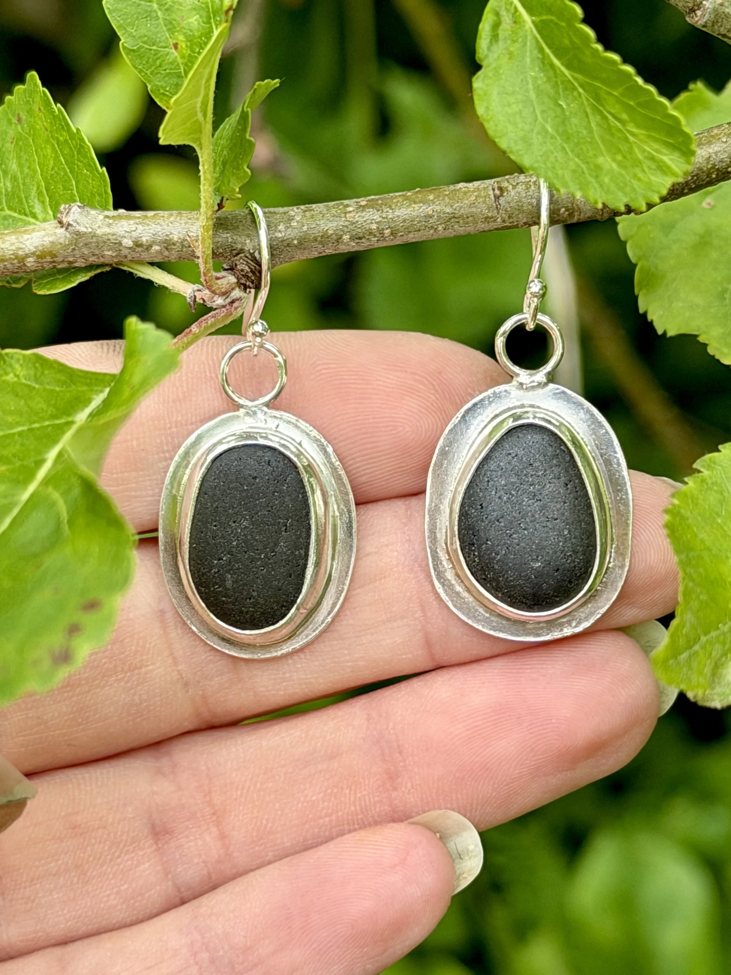 Handmade Black Sea Glass Dangles