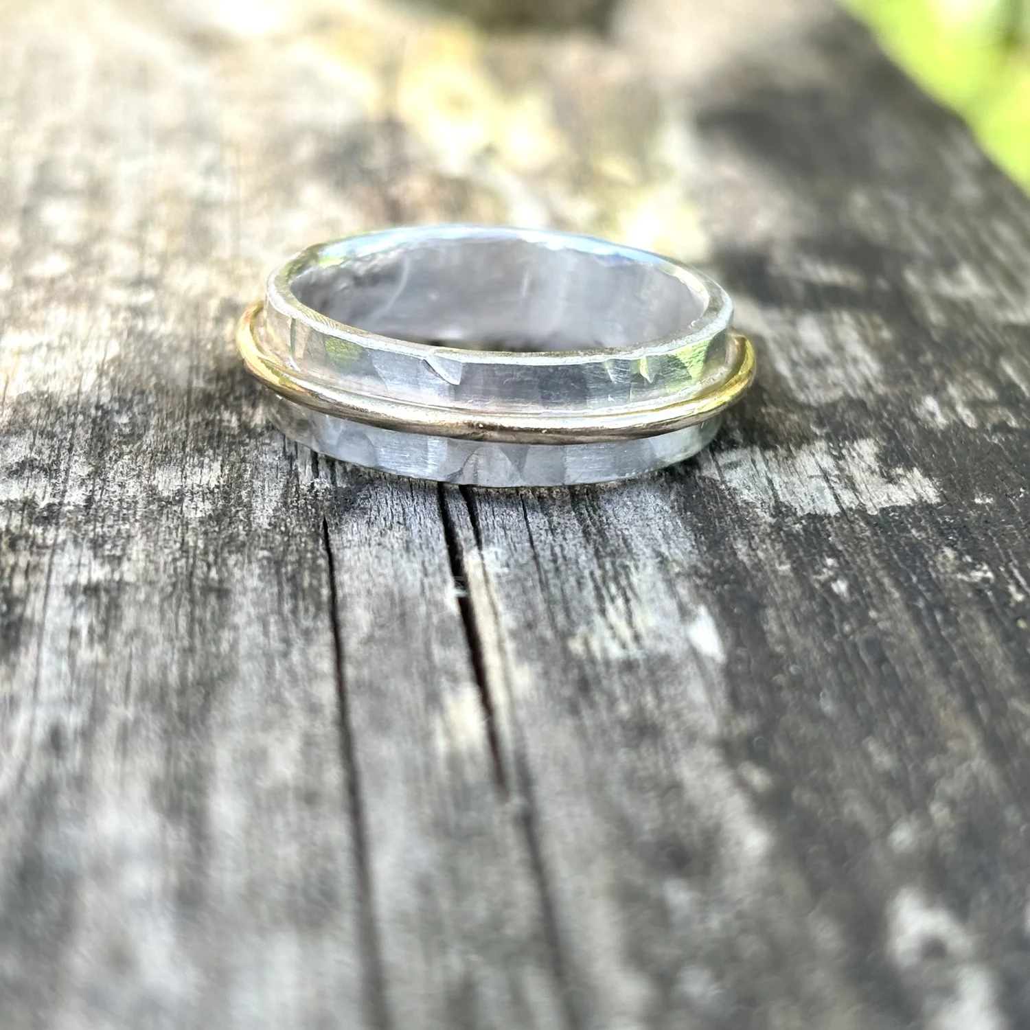 Custom chunky sterling silver ring with centre gold ring — Ivy