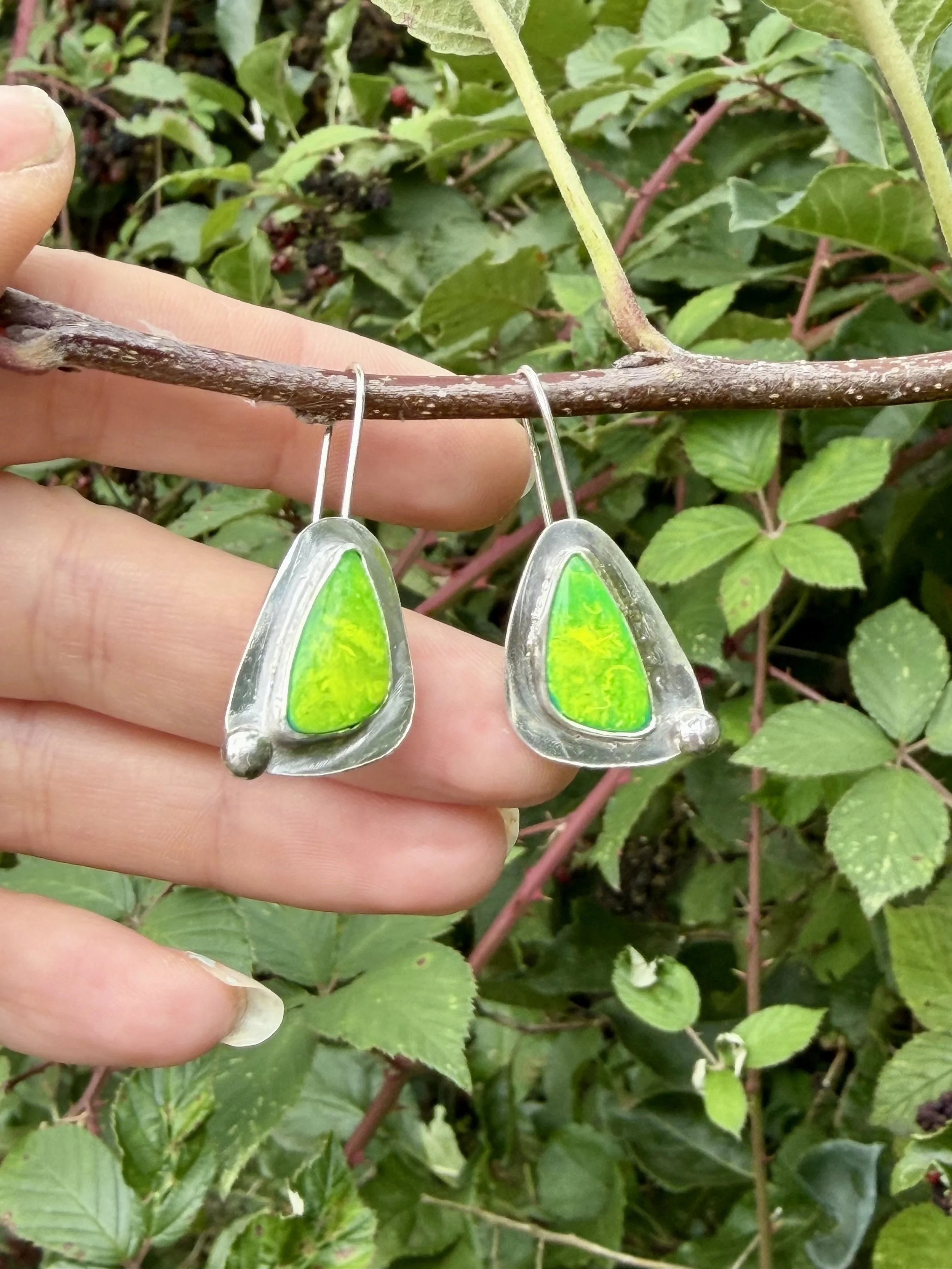 Lime green Aurora opal earrings