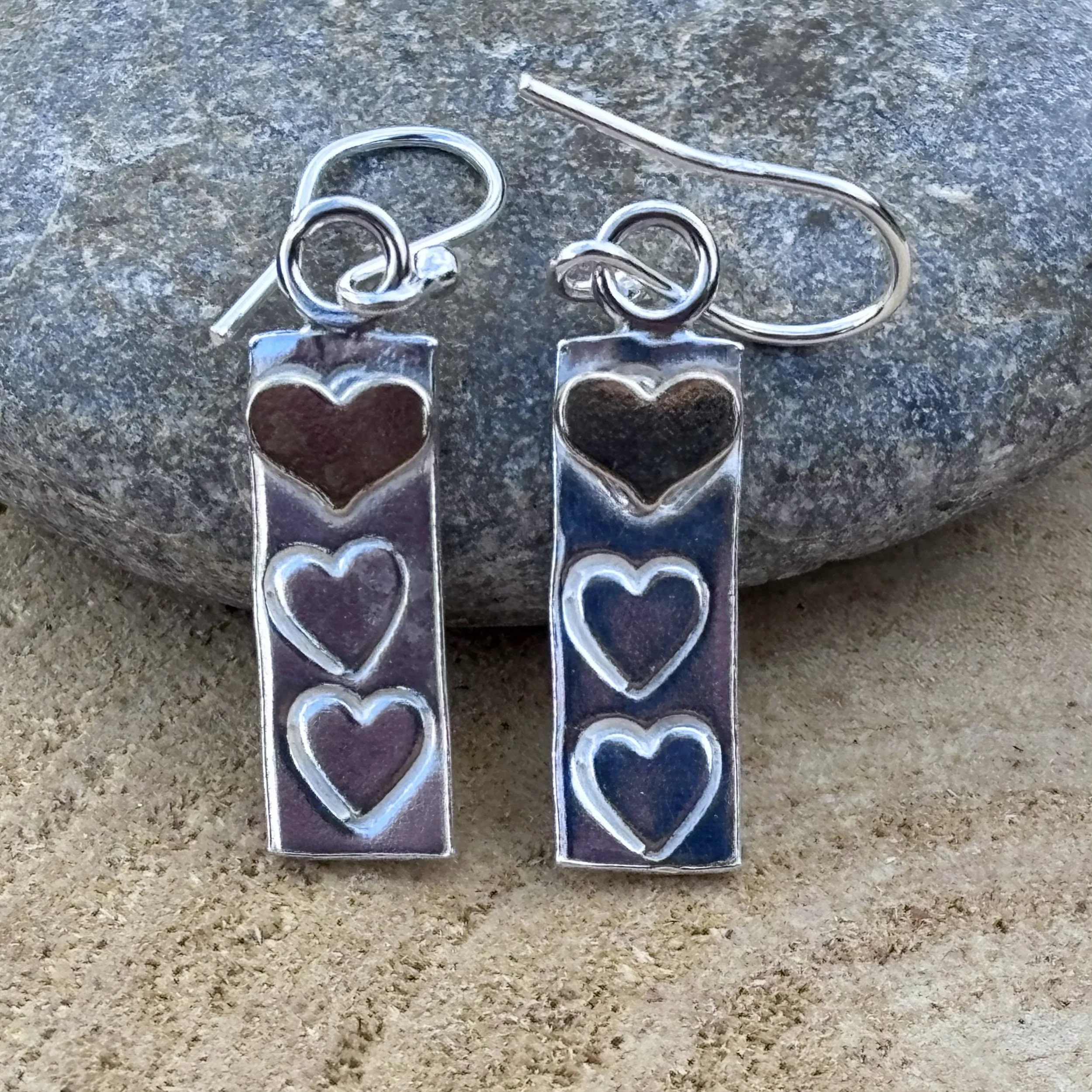 Triple Heart Mixed Metal Drop Earrings