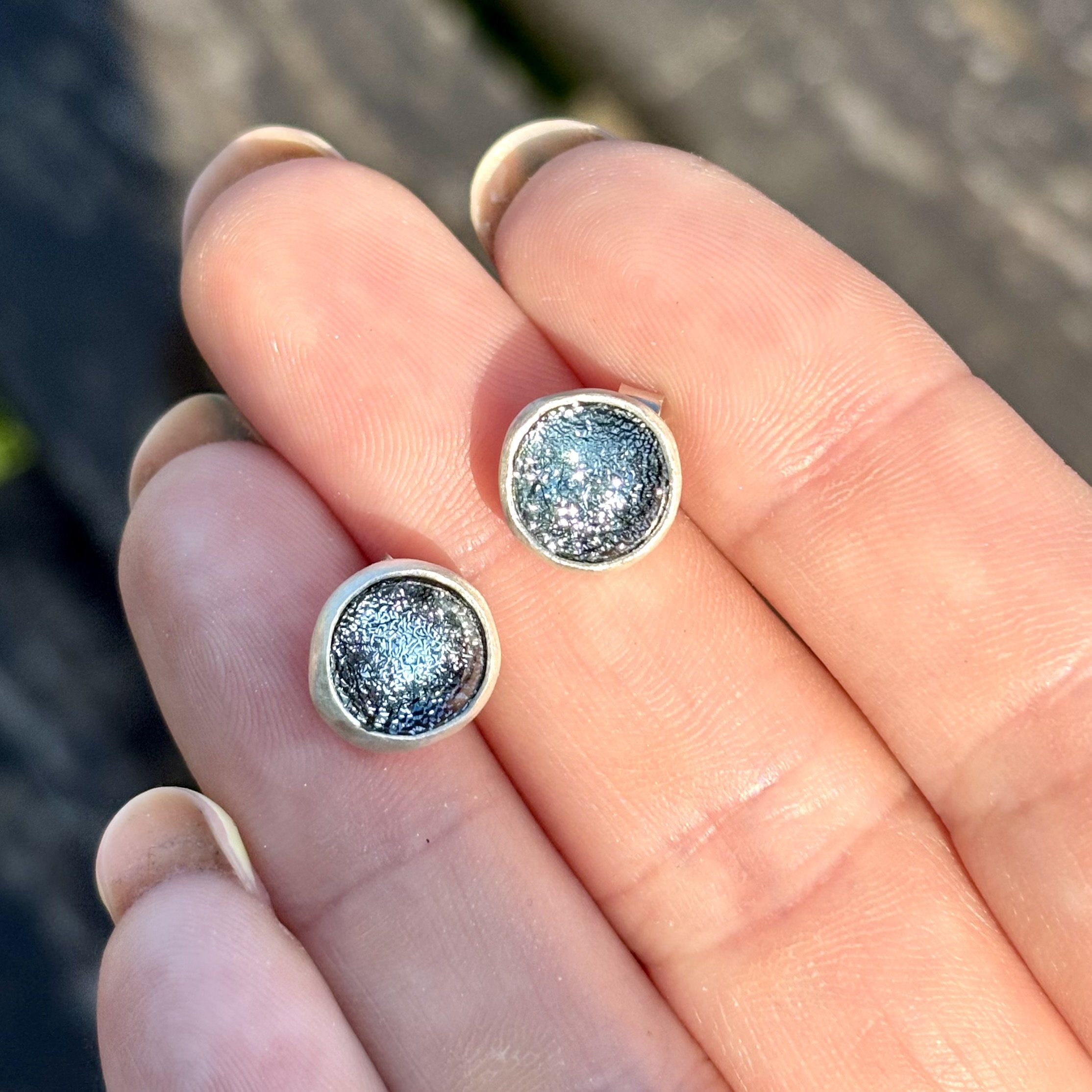 Silver fused glass studs