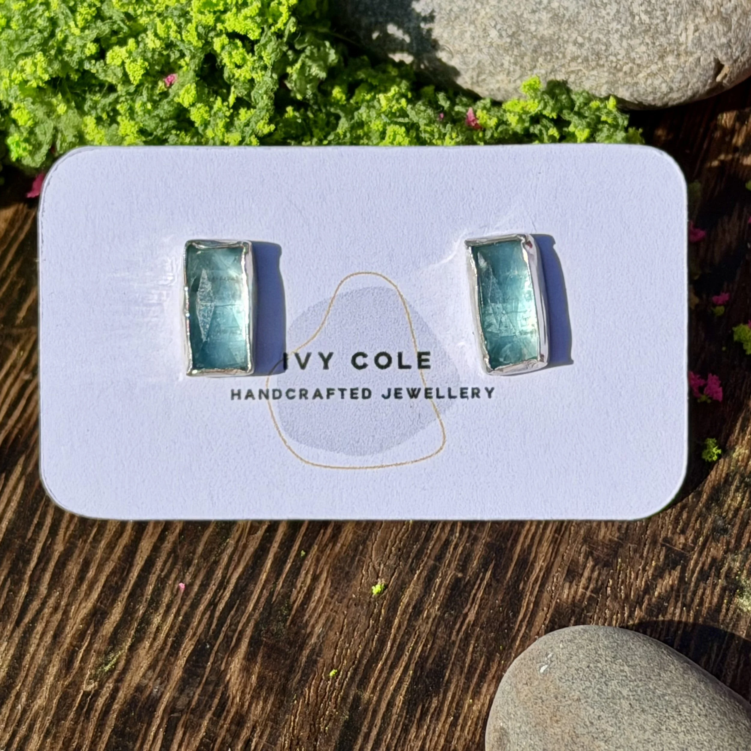 Blue Kyanite Rectangular Studs (imperfect)