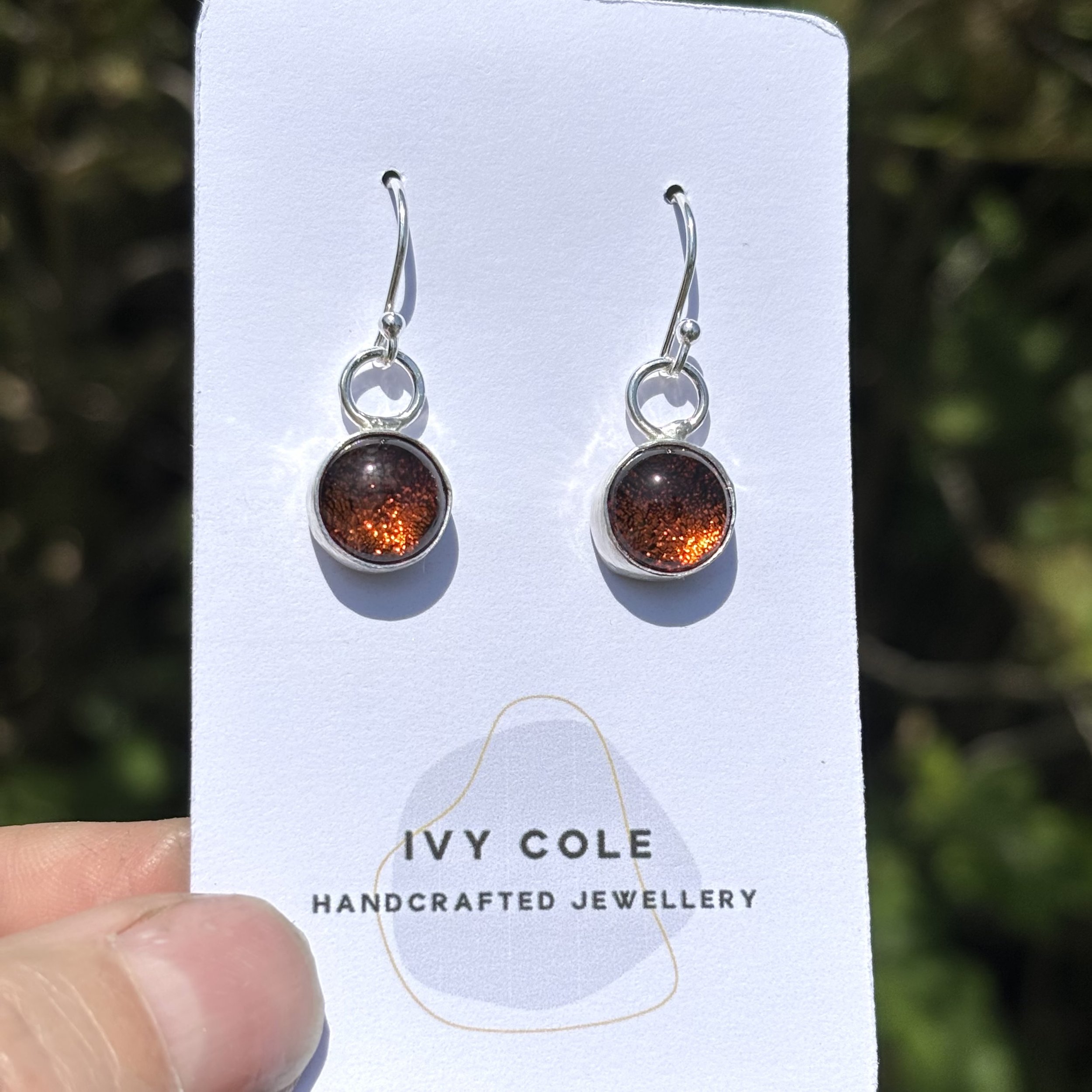 Burnt orange fused glass dangles