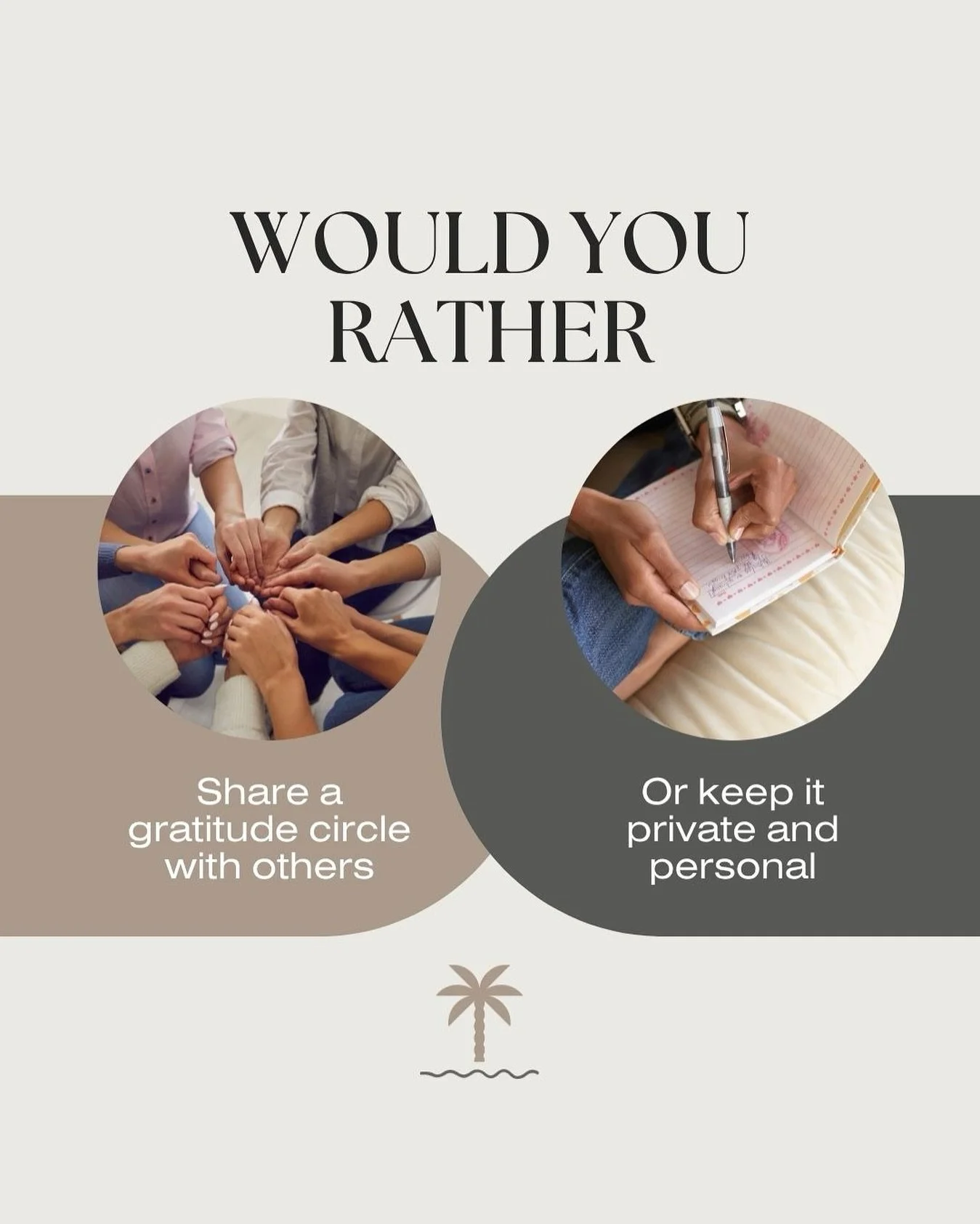 Would you rather&hellip; ✨
Join a group gratitude circle or keep it quiet and personal?

At our retreats, we&rsquo;re always exploring ways to help you reflect, recharge and reconnect&mdash;with yourself and with others. Some love sharing, some prefe