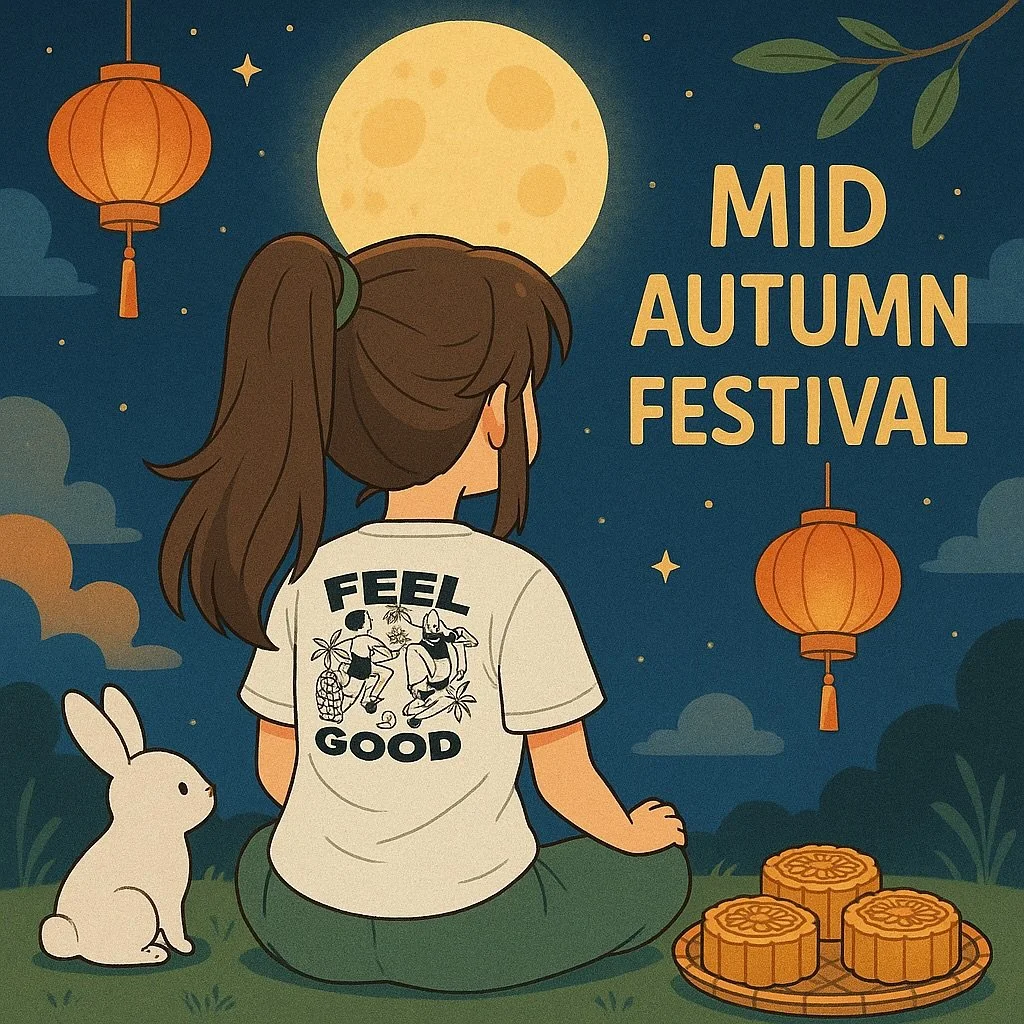 Happy Mid-Autumn Festival 🌕
(Belated) But too cute not to post 🥮✨

Fun fact: a single mooncake can pack around 700&ndash;1,000 calories 😅 &mdash; are they worth it once a year?

If you fancy a Feel Good Tribe tee, a few are still available!
Check 