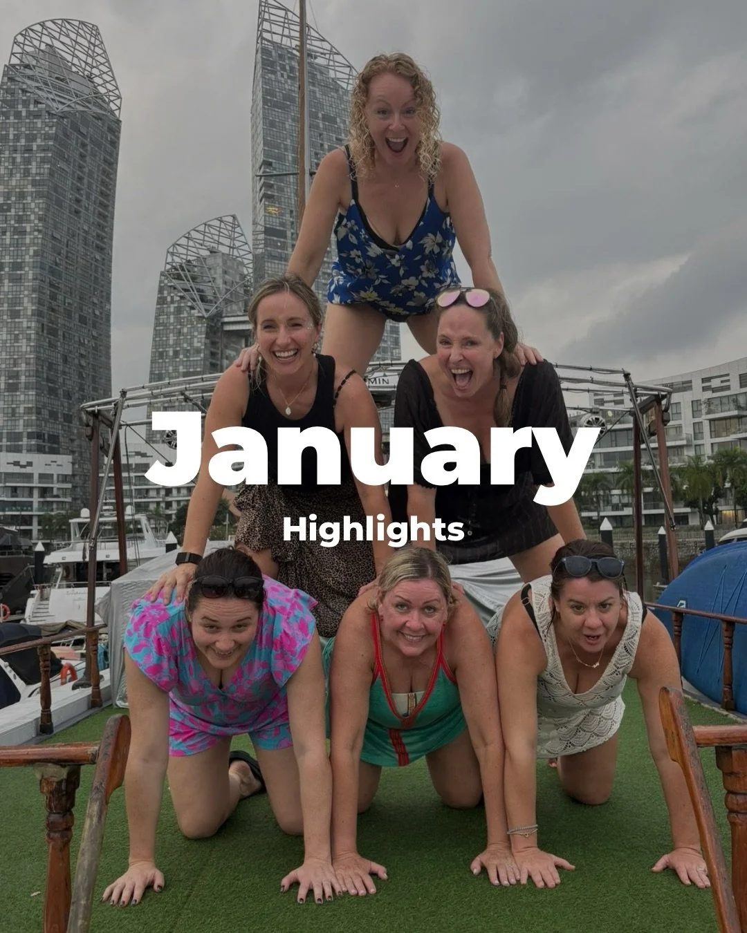 January highlights ☀️

Making a human pyramid on a gorgeous boat day out&hellip; because why not 😅

New PT clients finding their rhythm.
Group classes bringing the community energy.

Good habits.
Good people. 💛✨