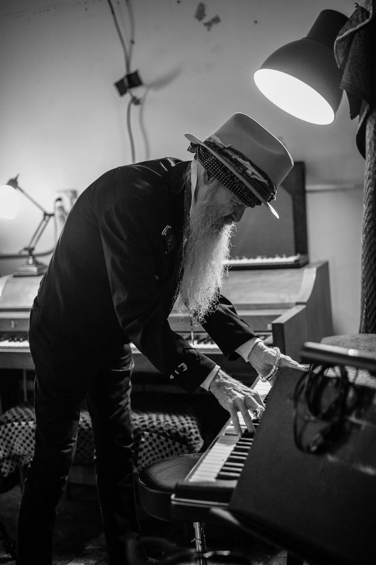 Billy Gibbons of ZZ Top playing Rhodes piano in the studio