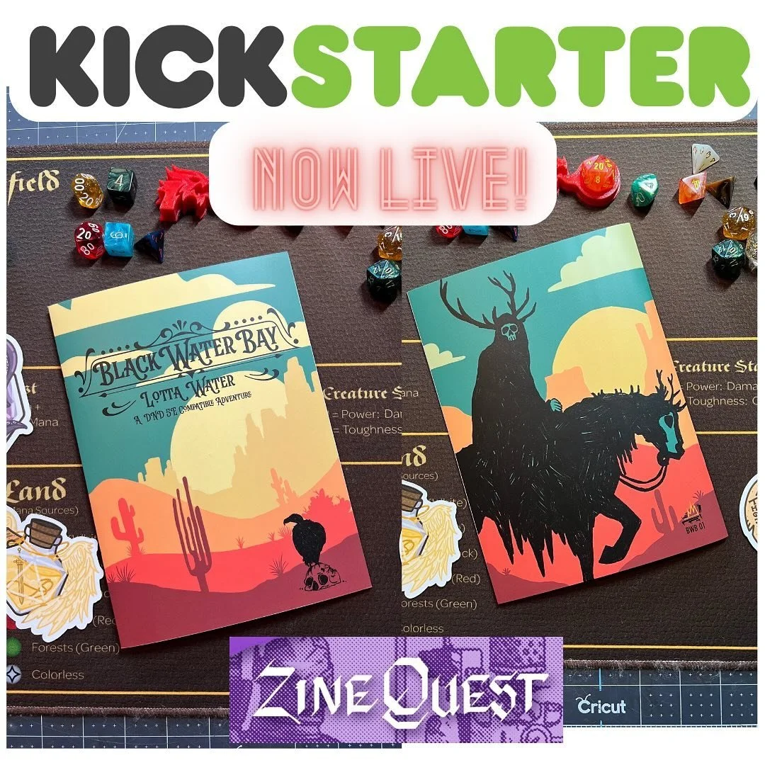 Jump into the magical cursed land of Black Water Bay, battling amorphous insects, undead hoards, and solving the mystery of the living black water threatening to consume the island! This is a tabletop roleplaying adventure zine that&rsquo;s compatibl