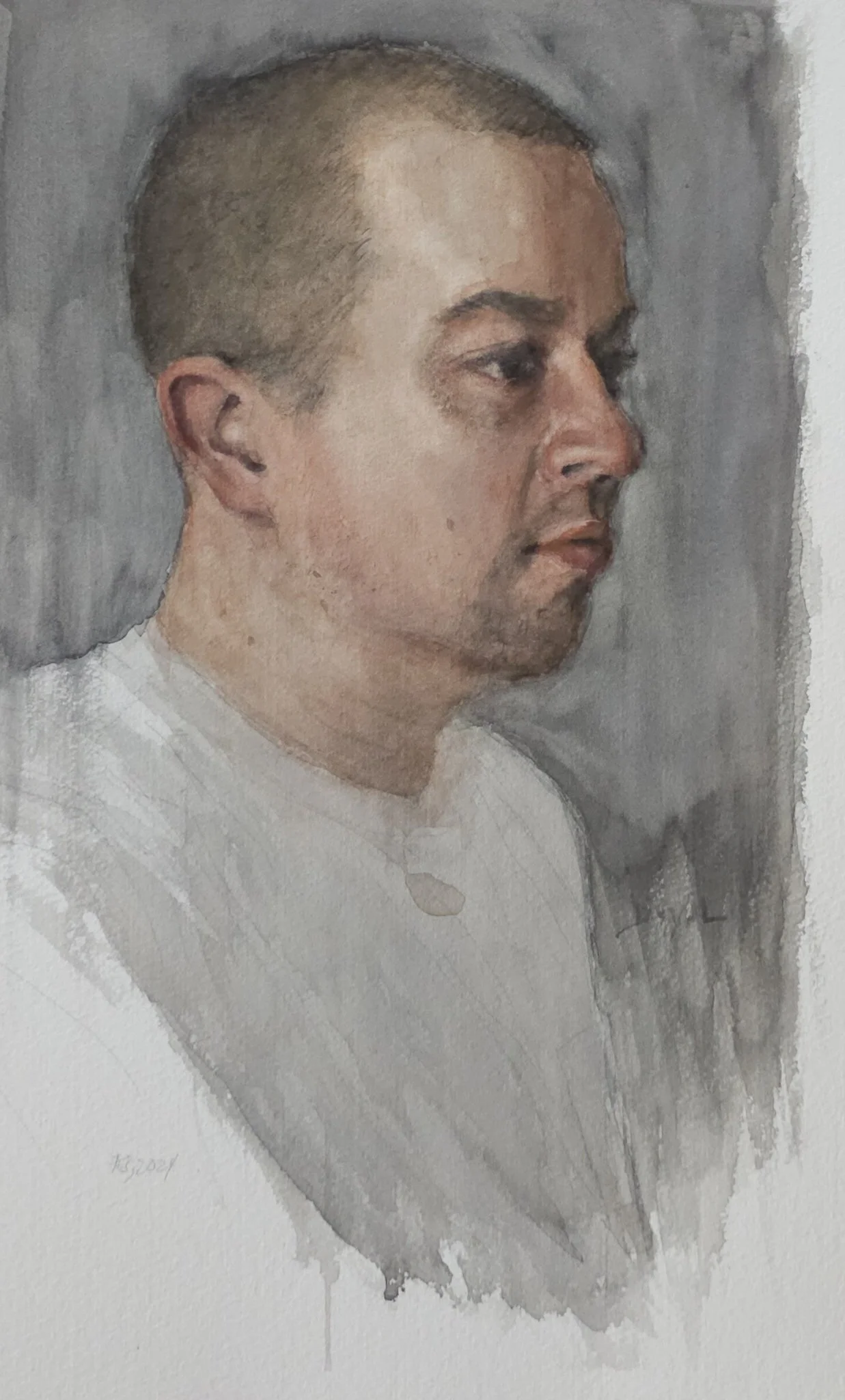 Self-portrait 2024, watercolor on paper, 10 x 16 inches