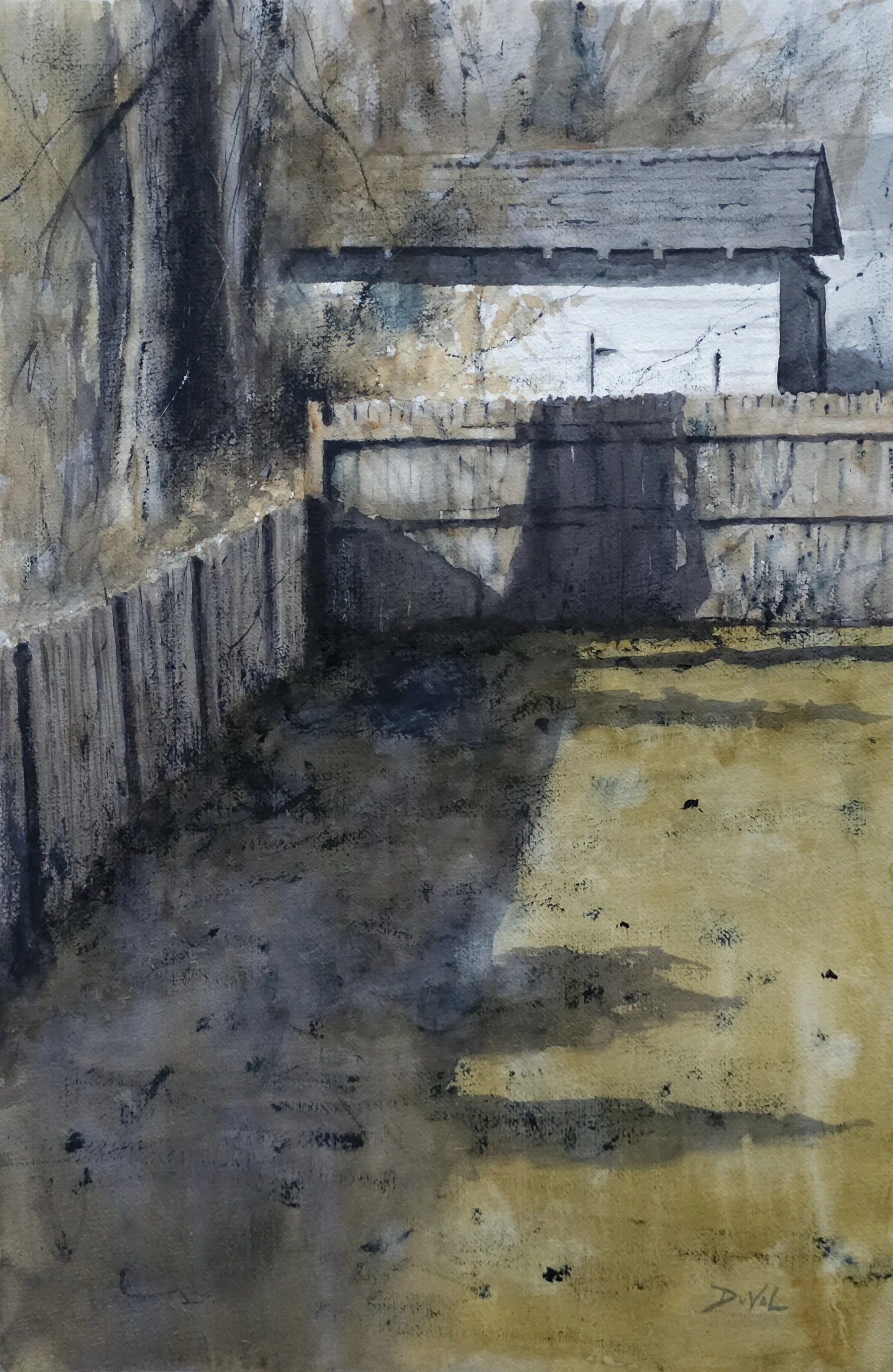 Quiet Backyard in Summer, watercolor on paper, 15 x 22 in