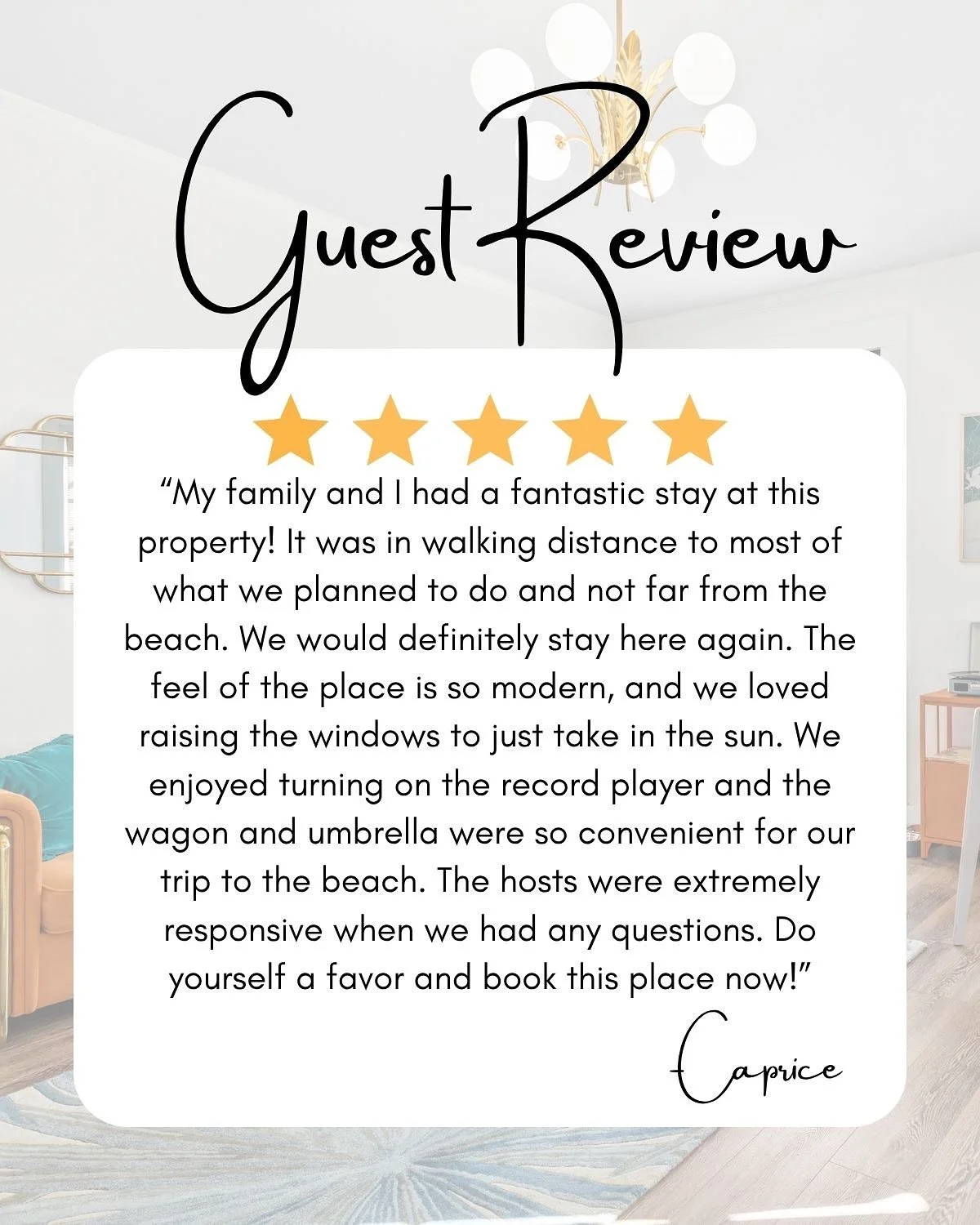 Another 5-star review for the Vivian Suite! ⭐️⭐️⭐️⭐️⭐️

We love hearing that guests enjoy &ldquo;extras&rdquo; like the record player and the wagon full of beach gear! 🎶🏖️

(Swipe to see both of those in action, and save this post for when you&rsqu