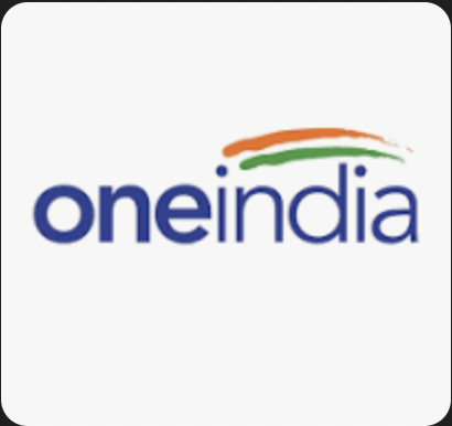 The logo of One India, with the text 'one india' in blue, and an orange, white, and green brushstroke above.