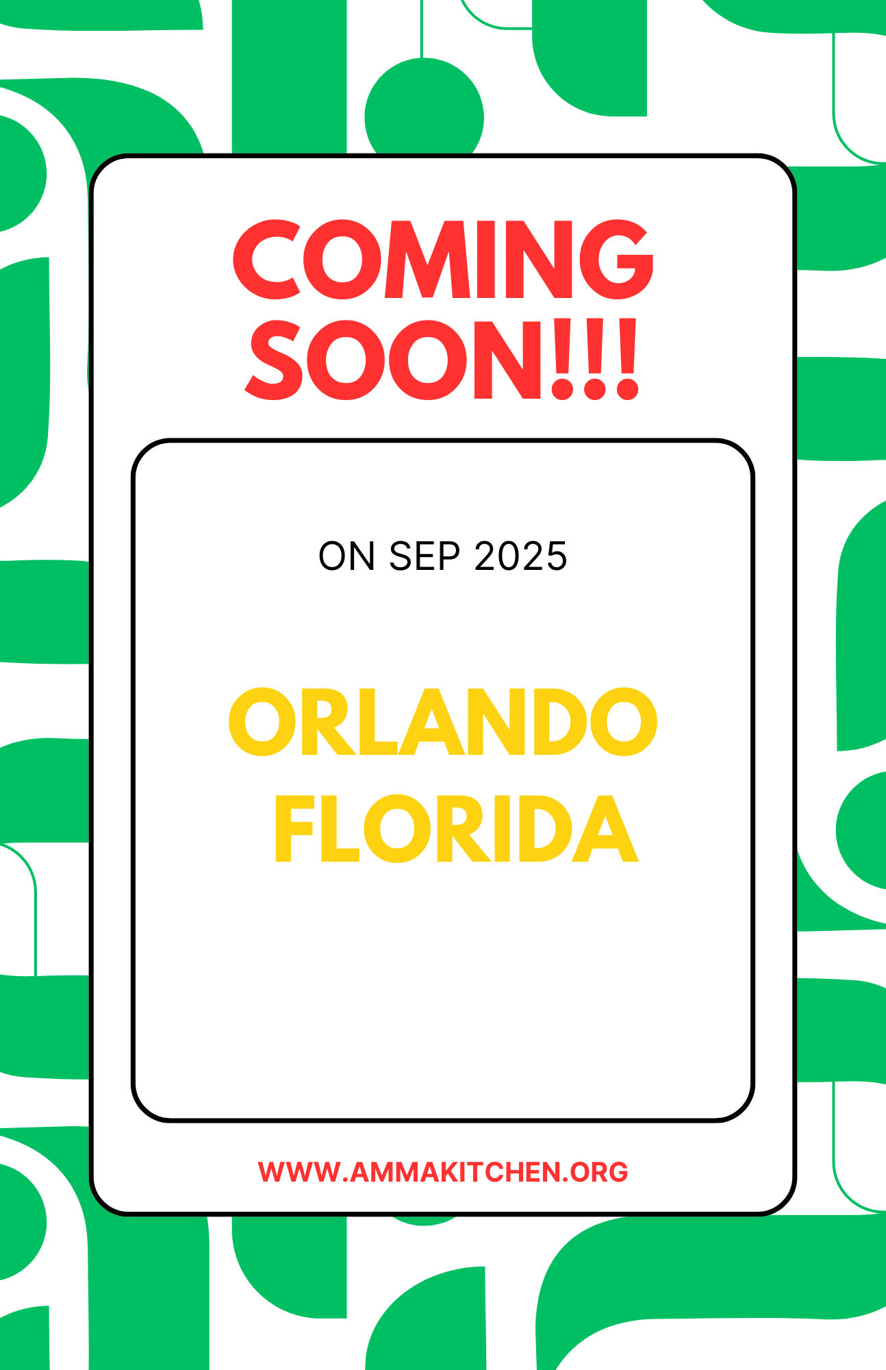 Announcement poster for an event coming in September 2025 in Orlando, Florida, with vibrant green, white, red, yellow, and black colors.