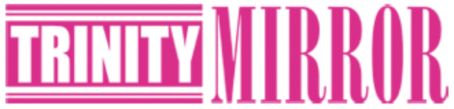Logo of Trinity Mirror in pink and white.