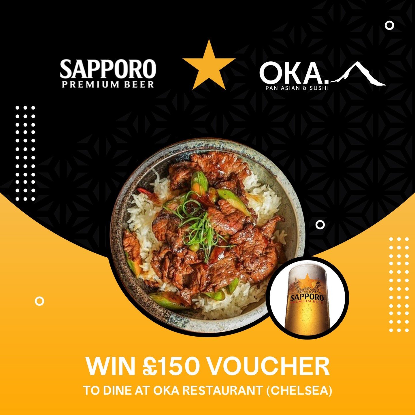 🍣🍺 GIVEAWAY ALERT! 🍺🍣

We&rsquo;re thrilled to announce an exciting partnership between Sapporo Premium Beer UK and OKA Pan Asian &amp; Sushi Restaurant! One lucky winner will have the chance to enjoy a &pound;150 voucher to use at OKA&rsquo;s fa