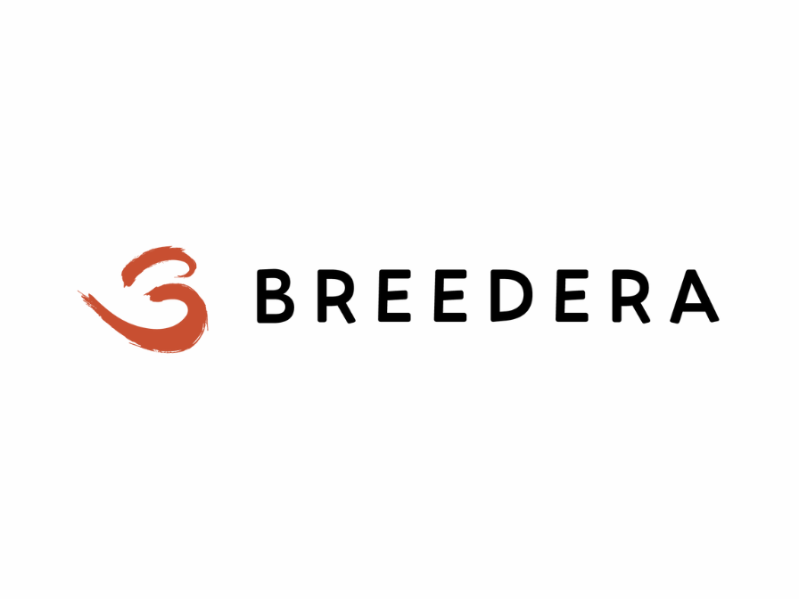 Bredera logo with a stylized red and brown swirl design and black uppercase text.
