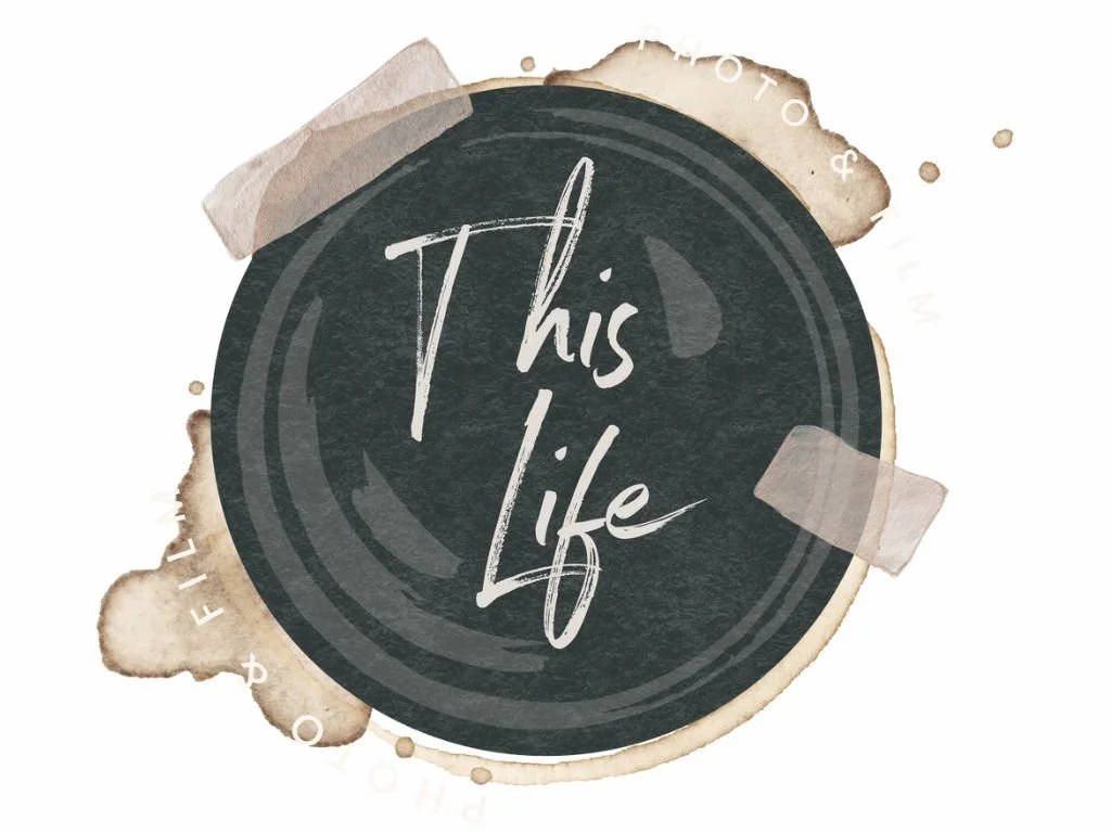 A banner for 'This Life Photo & Film' featuring a green background with handwritten style text and a coffee cup illustration.