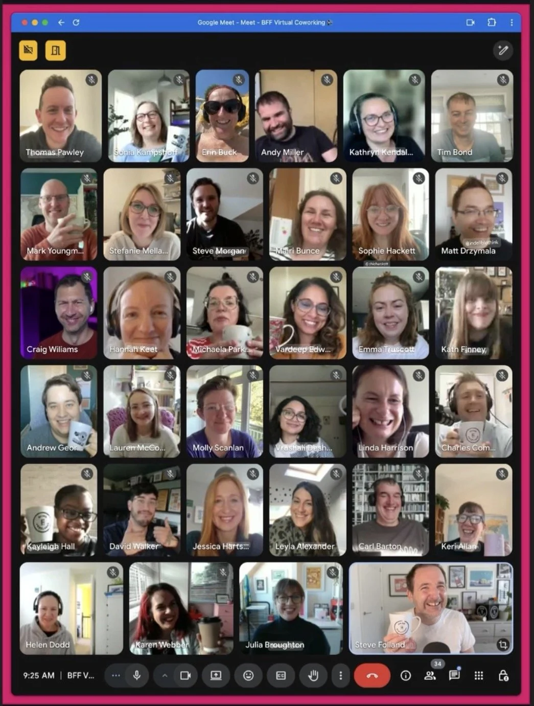 A image of lots of heads on the screen for virtual coowrking