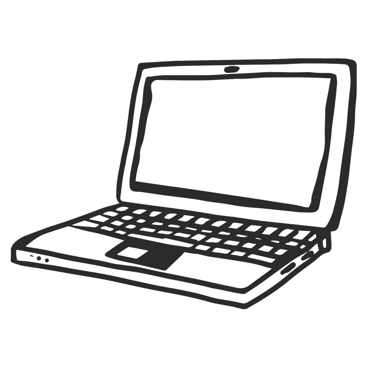 Black and white outline drawing of a laptop computer.