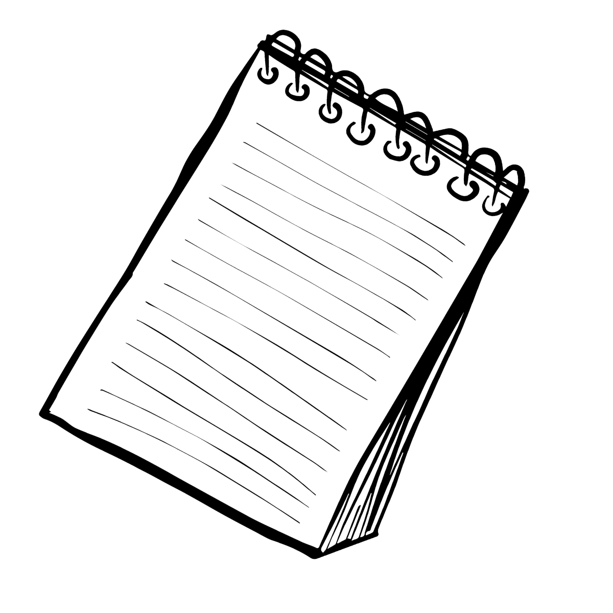 Line drawing of a notepad with spiral binding.