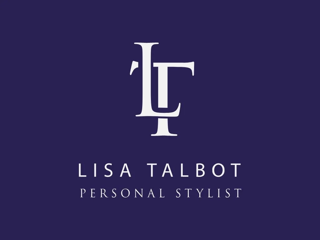 Logo for Lisa Talbot Personal Stylist with initials 'L' and 'T' in a vertical arrangement on a navy blue background.
