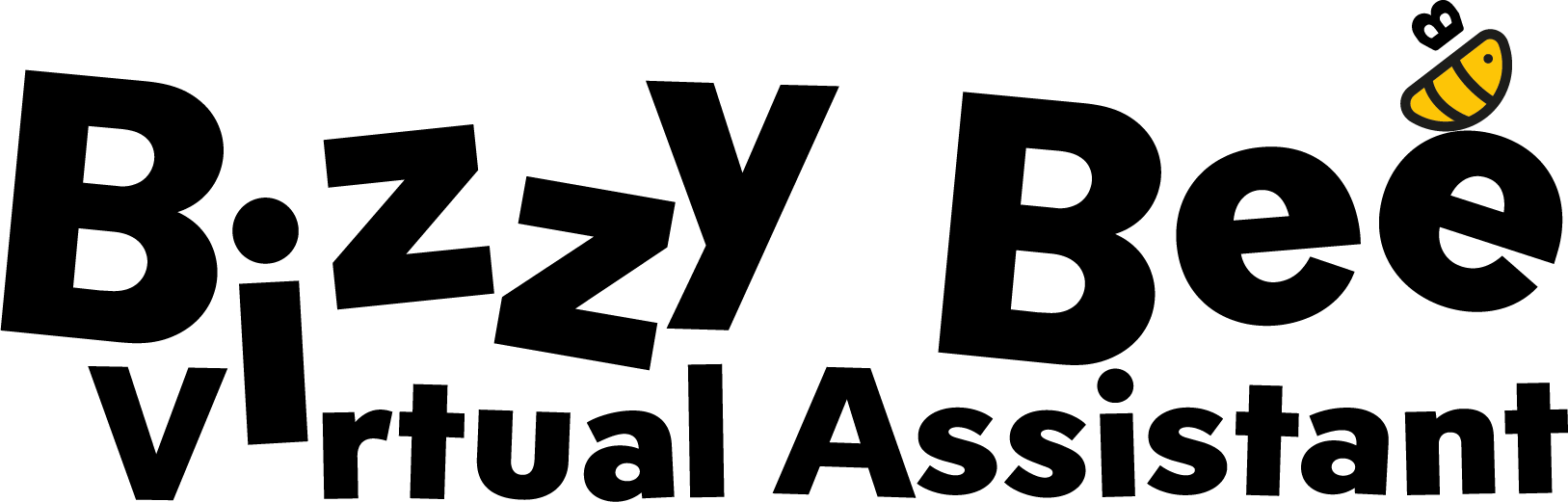 Logo for Bizzy Bee Virtual Assistant with black text and a small bee icon on the letter 'g'.