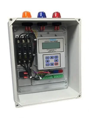 Pump control panel with colored indicator lights