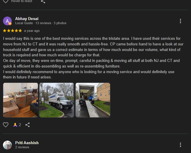 Photos of moving boxes, a moving truck, and a ramp for moving furniture.