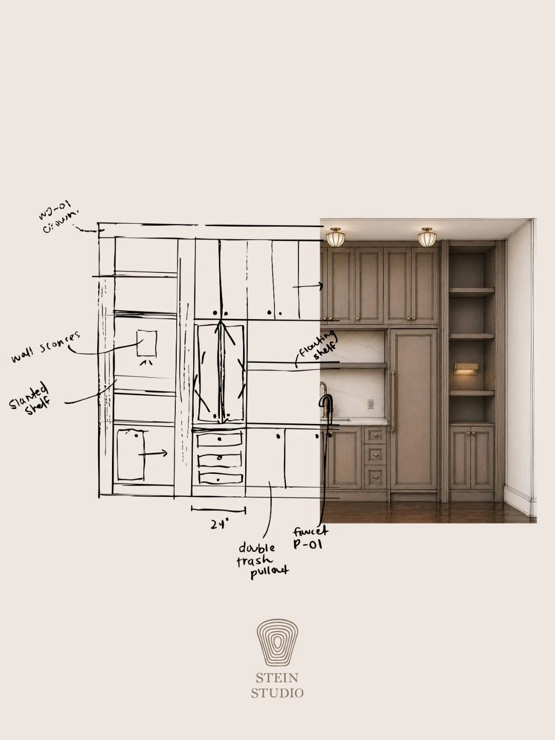 Every space begins as an idea.

The sketch is where we start brainstorming so that we can ask the right questions. How should the room function? Where should your eye land? How will every element work together?

From there, the vision evolves into a 
