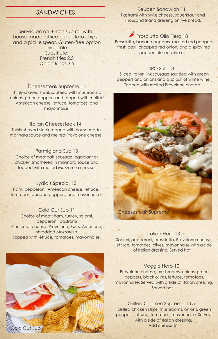 Menu — Lydia's Italian Kitchen - Home