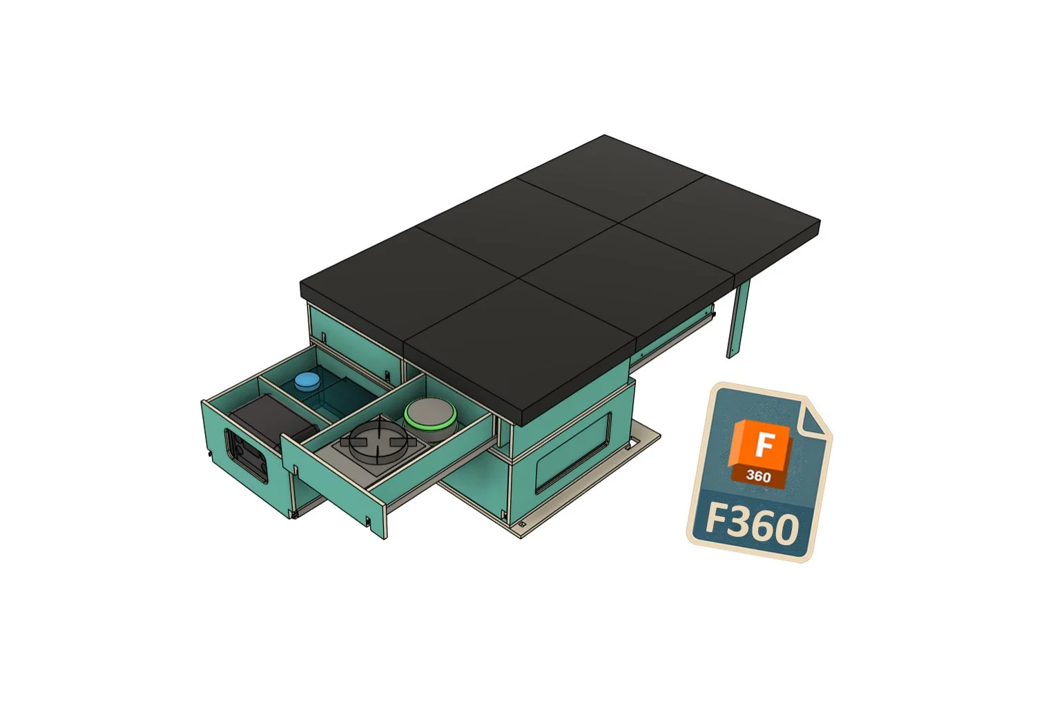 Plans d'aménagement de voiture + fichier fusion 360 modifiable - Camping Box - Version prémium (FR)