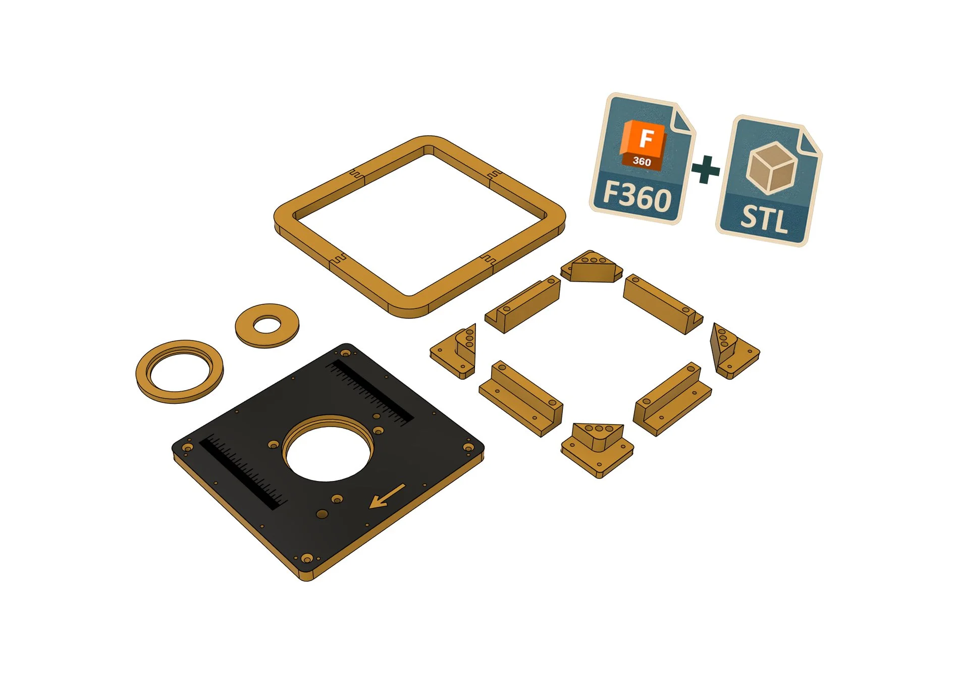 Pack fichiers STL et fusion 360  pour plaque de défonceuse Triton TRA001 + supports fixation (FR)