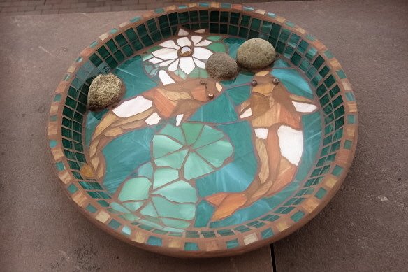 Koi Pond - Bird Bath Mosaic - SOLD
