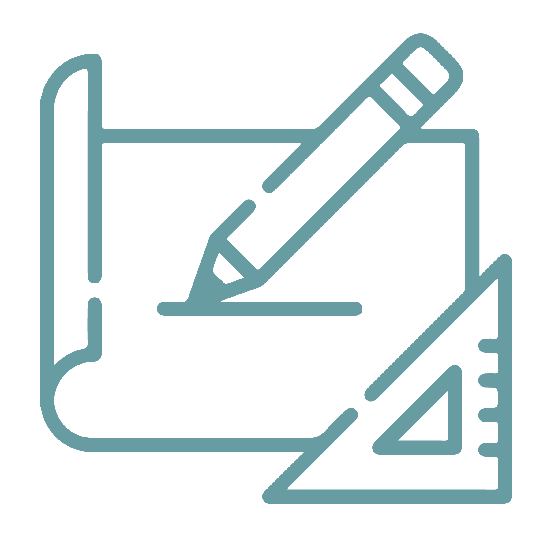Icon of a pencil and a ruler overlaying a box with dashed borders, representing design or drafting tools.
