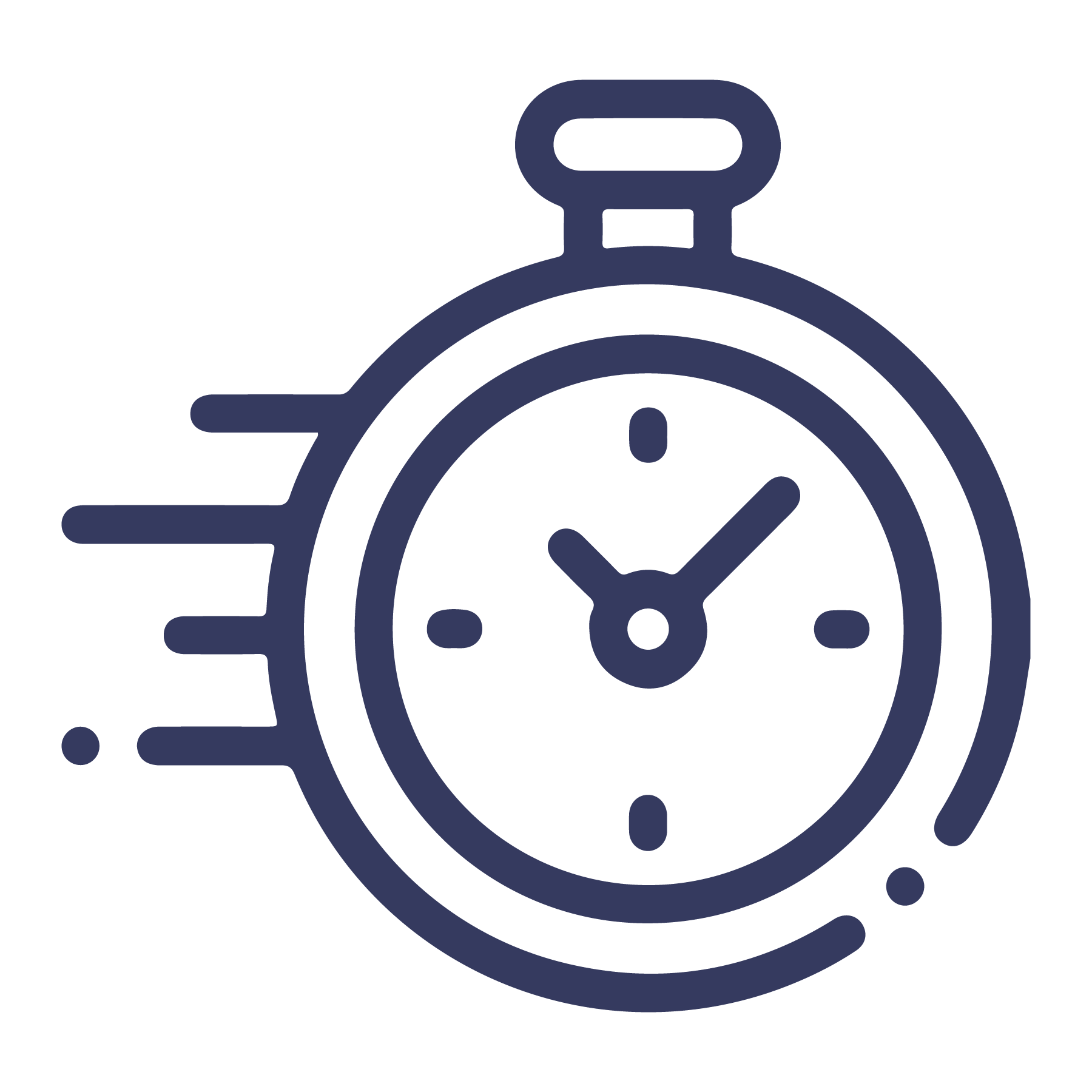 Digital illustration of a stopwatch with speed lines indicating fast timing.