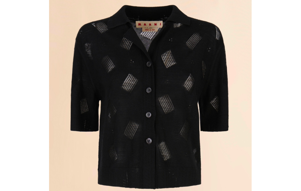 Black wool-silk knit openwork shirt $1,100