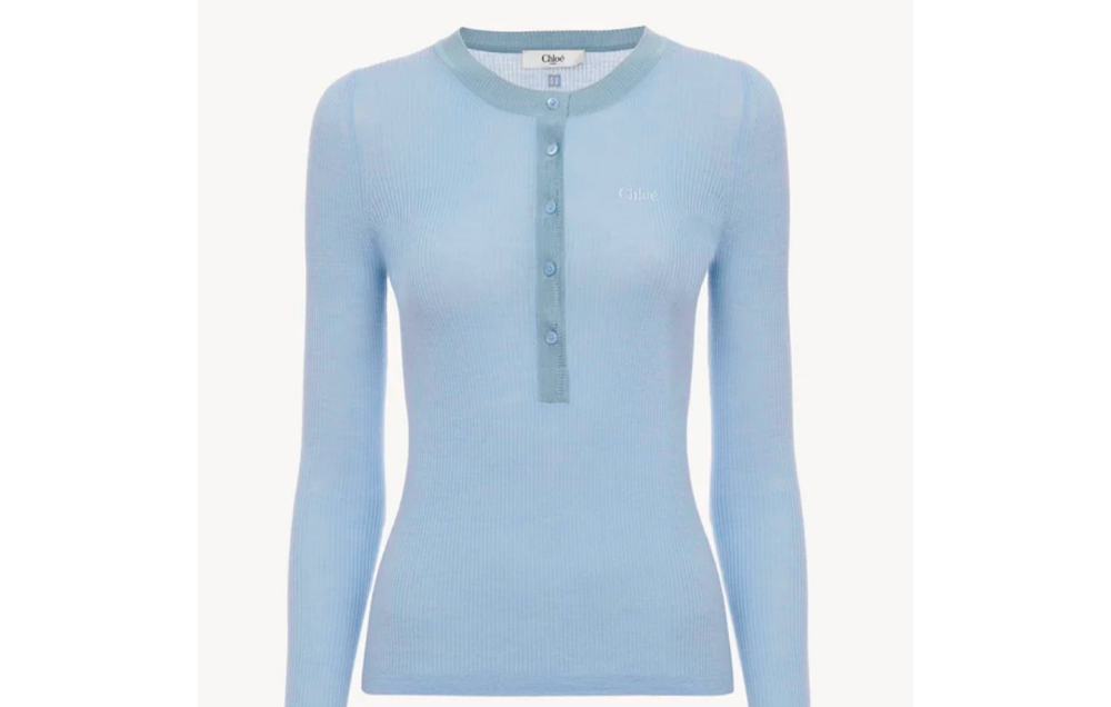 Chloe Ribbed Long-Sleeve Henley Sweater $1,190