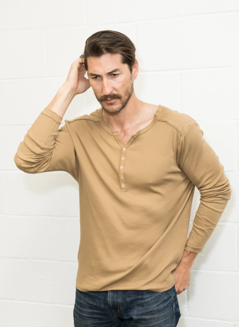 Men's Long Sleeve Henley Camel $175