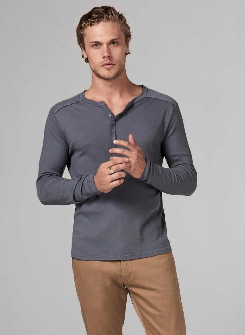 Men's Long Sleeve Henley Grey $175