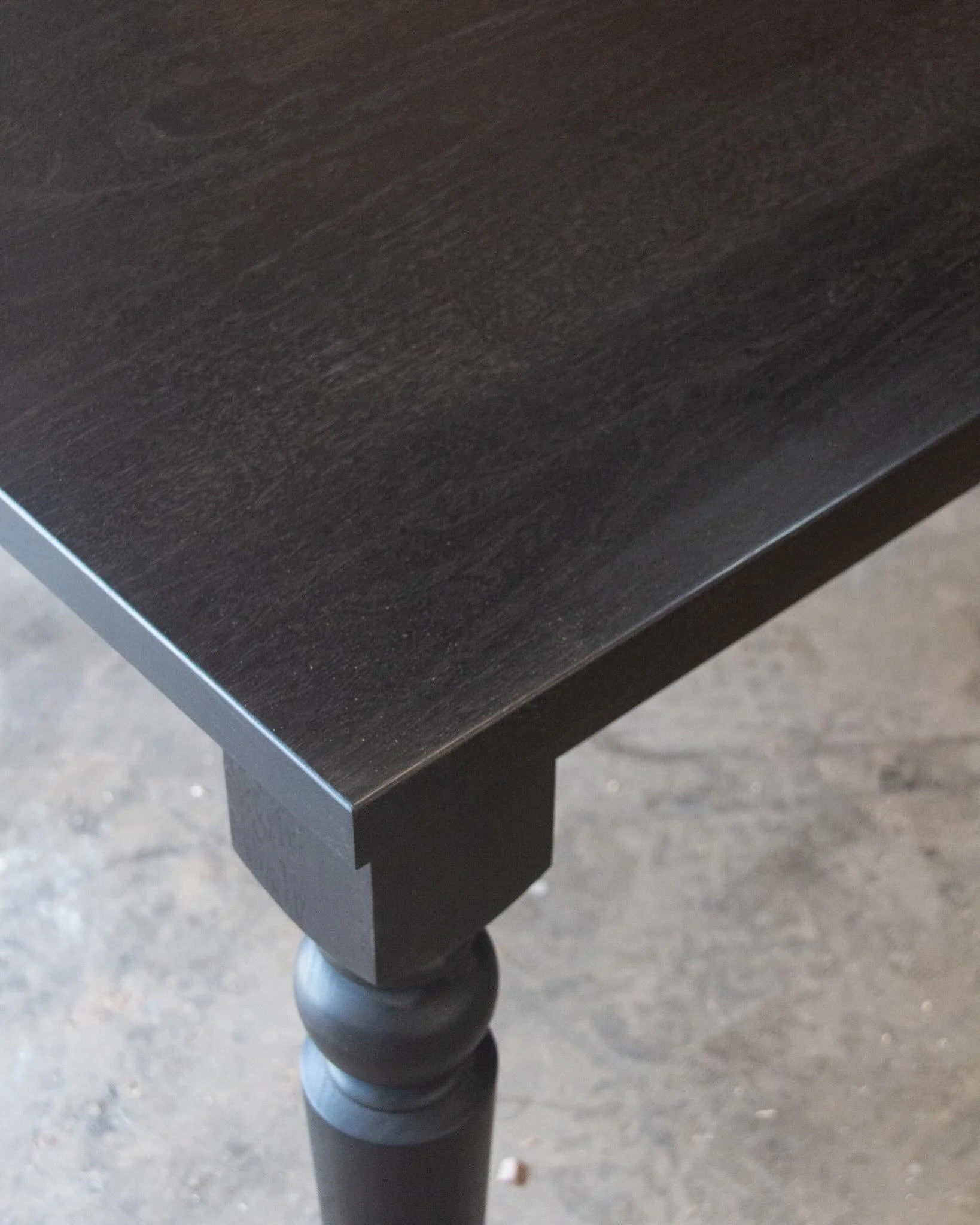 Ebonized walnut turned leg table. // simple and elegant. // this is quickly becoming one of my fav finishes we offer. // 🖤
