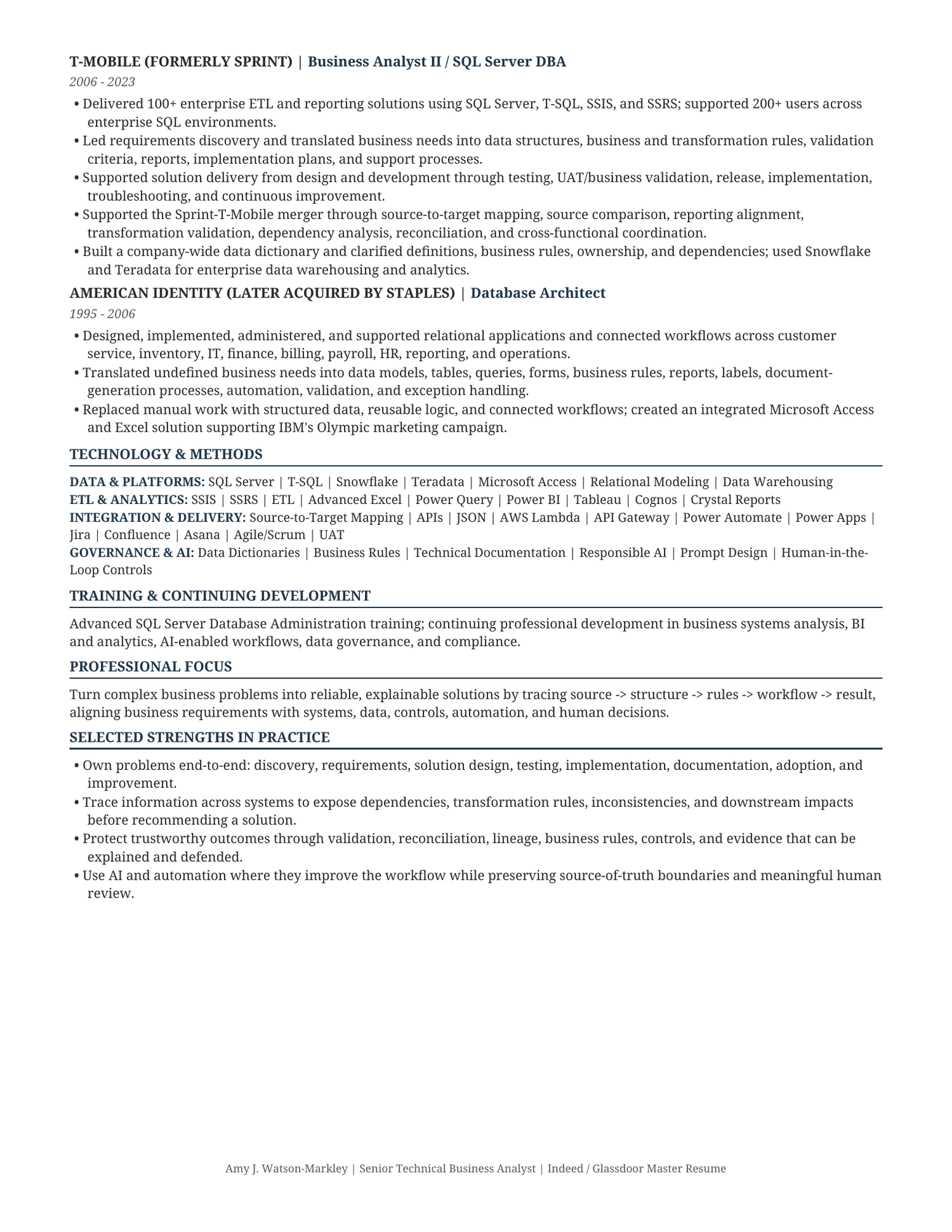 Page two of Amy Watson-Markley's résumé.