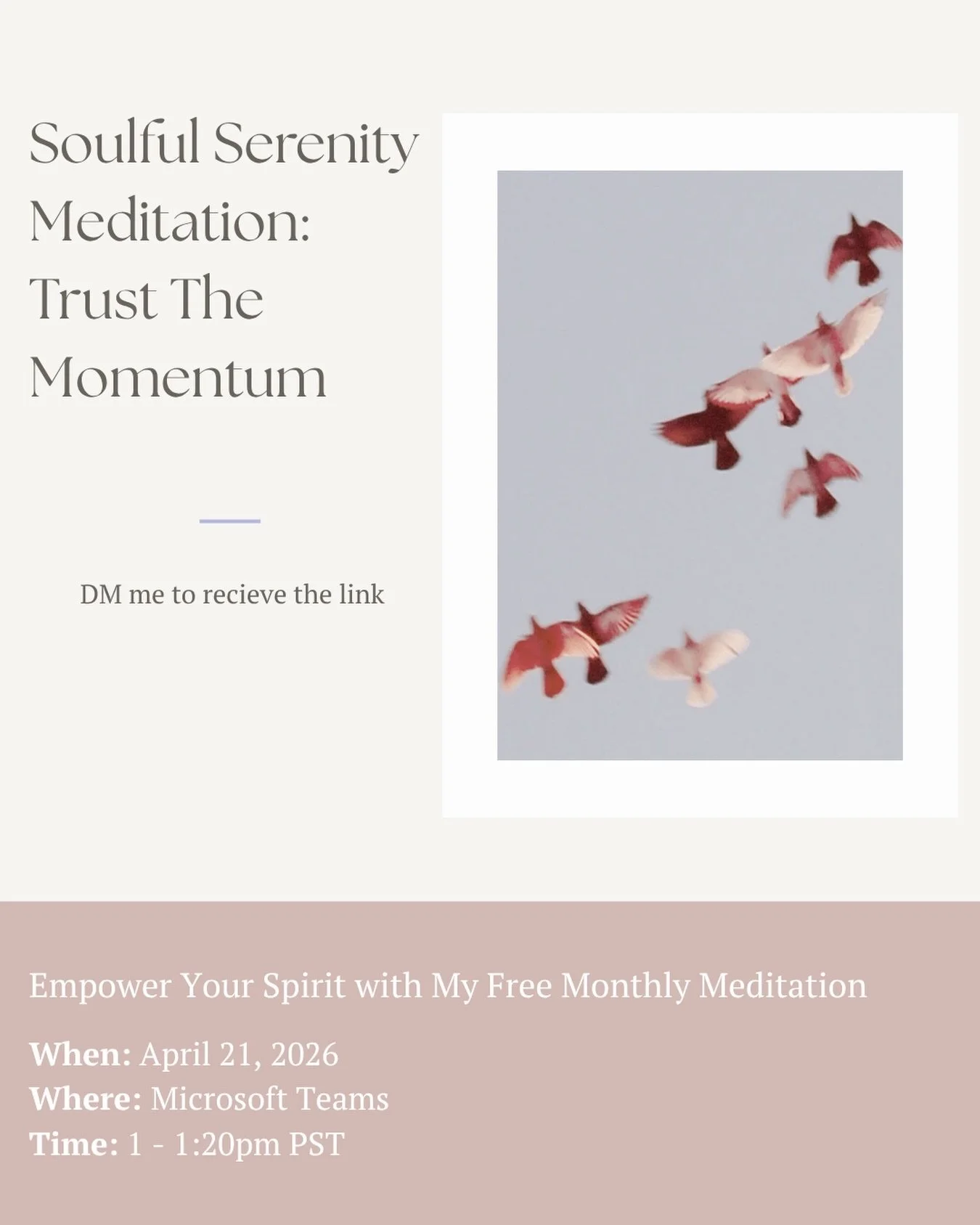 Trust the momentum. 🕊️

Join this week&rsquo;s meditation. DM me to receive the link! 

#soulfulserenity #meditationmagic #meditation #spirituality