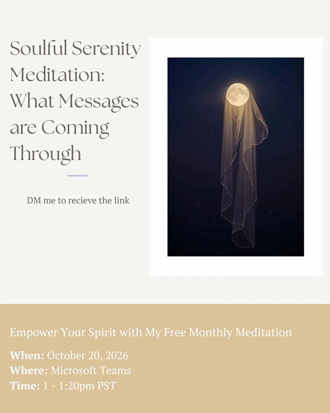 We&rsquo;re lifting the veil next week. ✨

What signs, messages, or intuitive insights might come through when you quiet the noise?

Join me for a free guided meditation on October 20 at 1 pm PT / 4 pm ET, as we open ourselves to the wisdom of the un